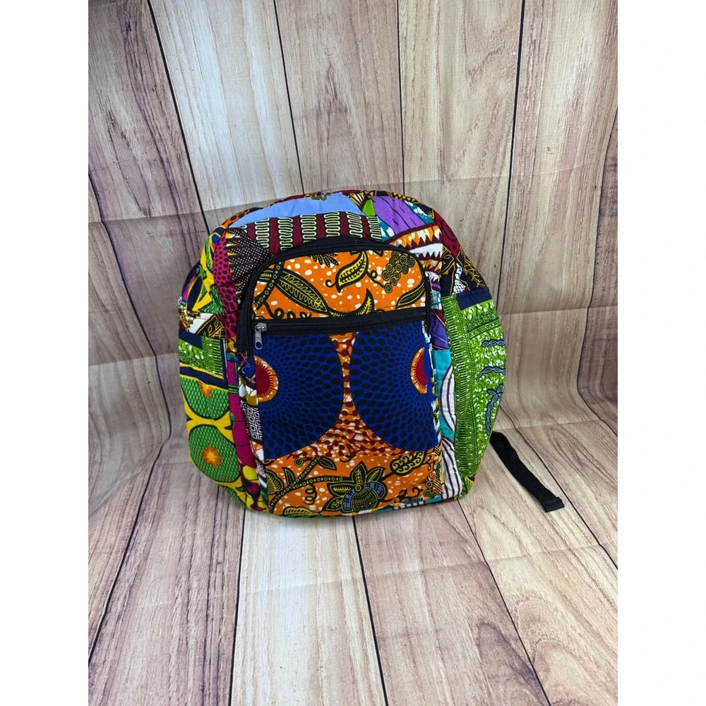 Handmade African Wax Print Patchwork Backpack Ghana Flour Sack Lining Multicolor
